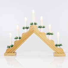 Χριστουγεννιάτικο Ξύλινο Κηροπήγιο 7 Λευκά Θερμά Κεράκια Φυσικό Χρώμα 39Χ4.8Χ30cm | Eurolamp | 600-41604