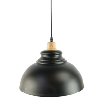 Φωτιστικό οροφής μονόφωτη μεταλλική καμπάνα Φ35 μαύρη με ξύλινα στοιχεία | Fylliana | 244-92-148